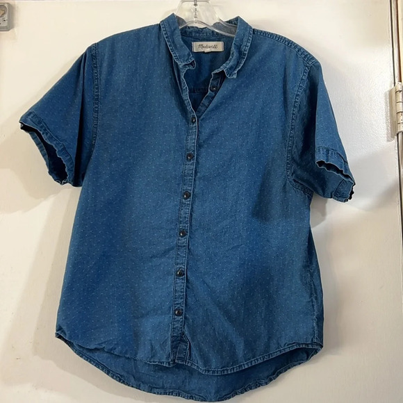 Madewell Denim Chronicle Button-Down Short Sleeve Shirt Oversized Boxy Textured - Picture 4 of 8